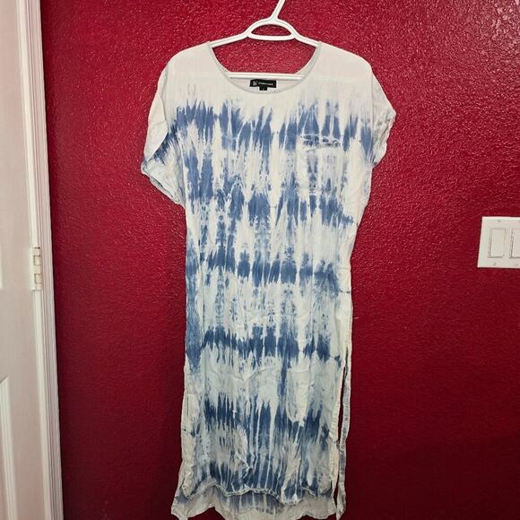 INC International Concepts Lyocell Tie Dye Flowy Bohemian 70s Dress Large - Picture 2 of 14